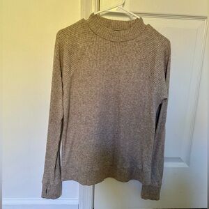 GAIAM Waverly Mock Neck Long Sleeve Beige Heather Pullover Ribbed Sweater Size S